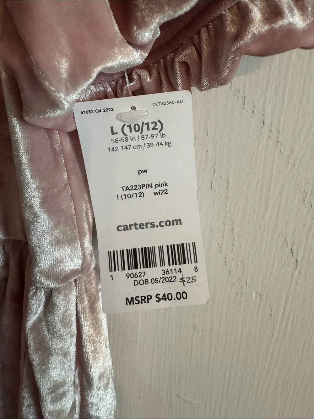Carter's Dusty Pink Velvet Puff-Sleeve Dress
